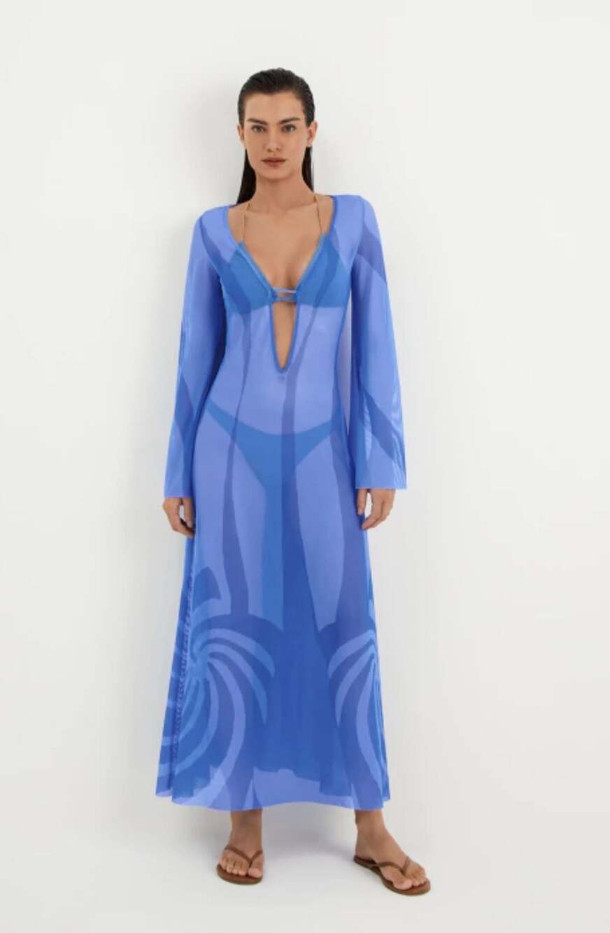 Caroline Constas Long Sleeve Mesh Swim Cover-Up Maxi Dress